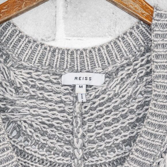REISS Esme Cable Knit V-Neck Jumper Sweater in Gray Women's size Medium - Picture 3 of 11
